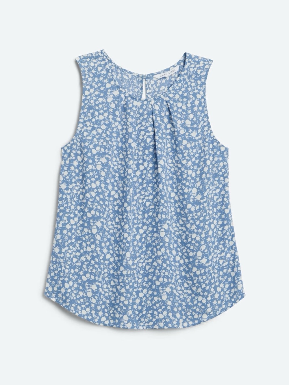 41 Hawthorn-Sleeveless Blue Floral Pleat-Front Top